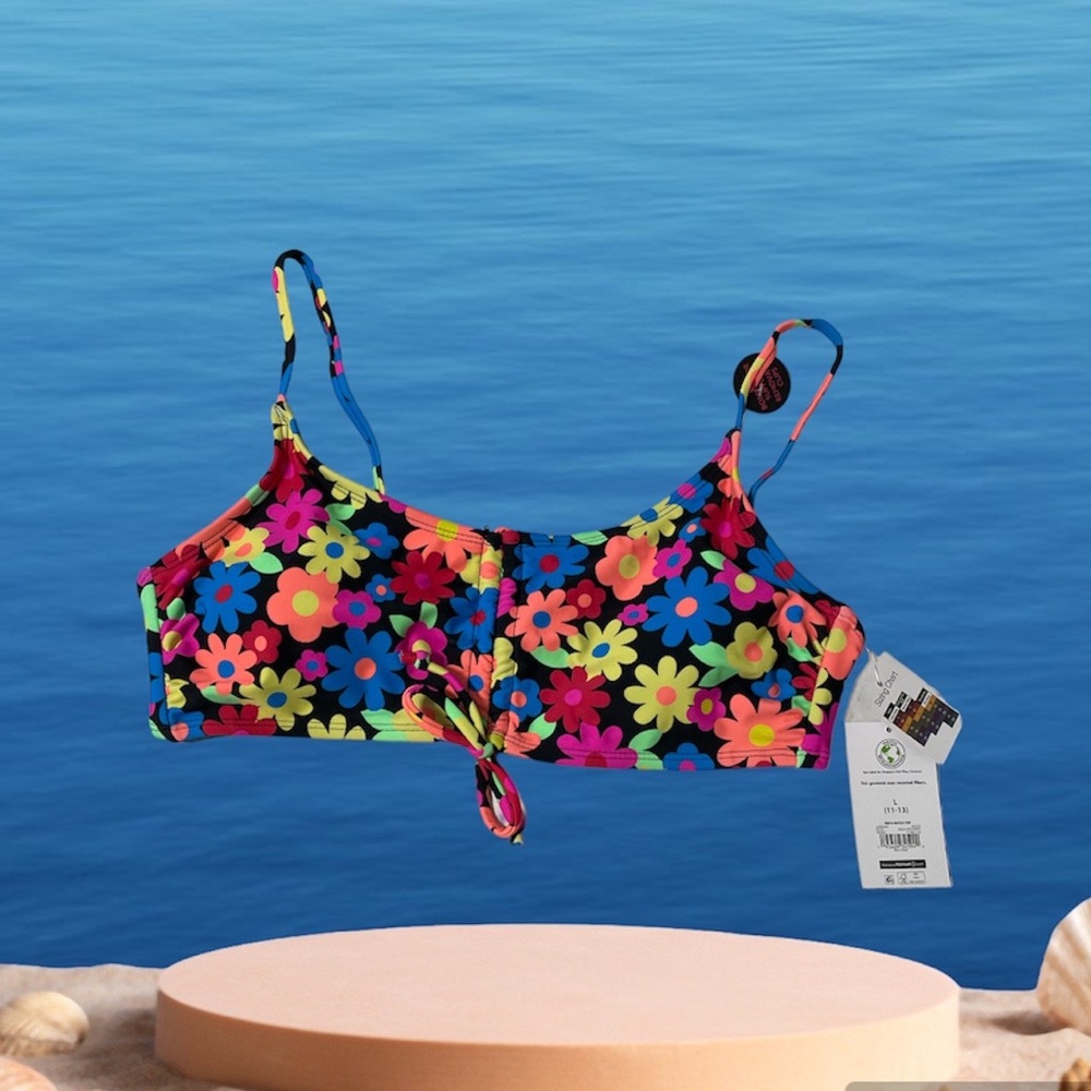 No Boundaries bright floral bikini Top Junior Sz L (11-13) Women’s Sz M, NWT